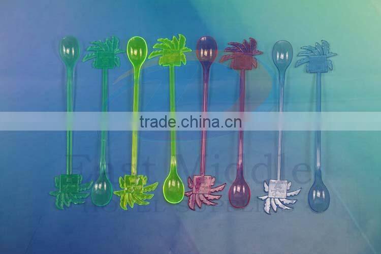 9 inch colored coconut tree design stick/swizzle sticks/ cocktail stick stirrer spoon end