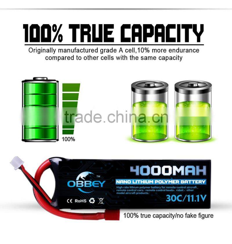 11.1V Lipo battery 3S 25C rechargeable battery pack 4000mAh for remote control helicopter