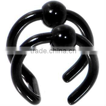 Illusion 2-Ring Black Titanium Non Pierced Clip On Ball Closure Ring