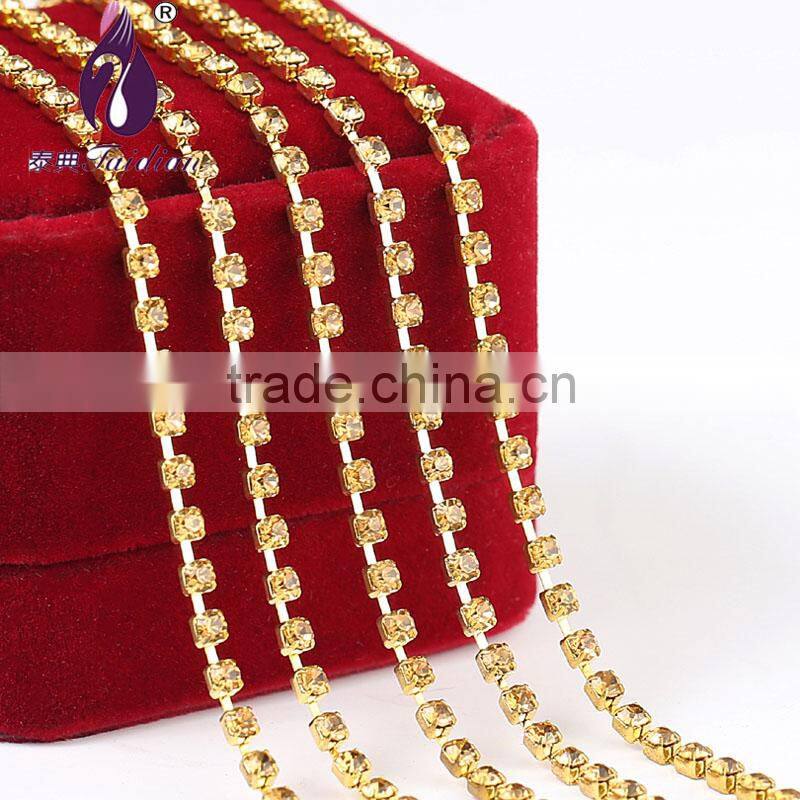 SS12( 3.0-3.2mm) gold Rhinestone cup chain for Bags ,Shoes,Belt,Garment Decoration Etc