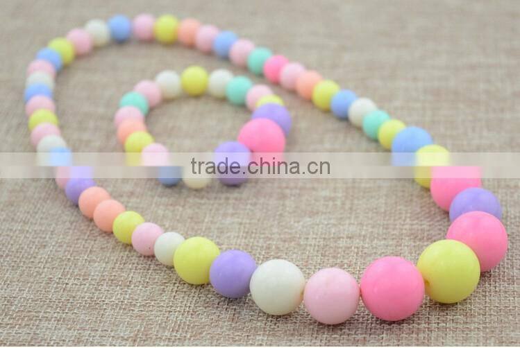 Baby Girls Round Shape Plastic Bead Candy Color Necklace Bracelet Set