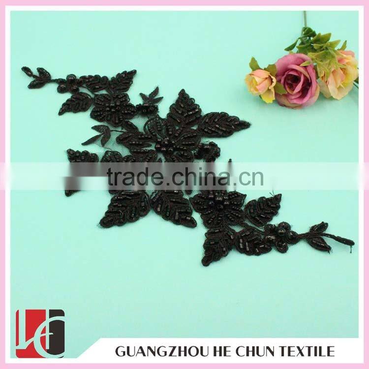 HC-2244 New Product Fancy Bridal Alencon Lace Applique with Black Bead