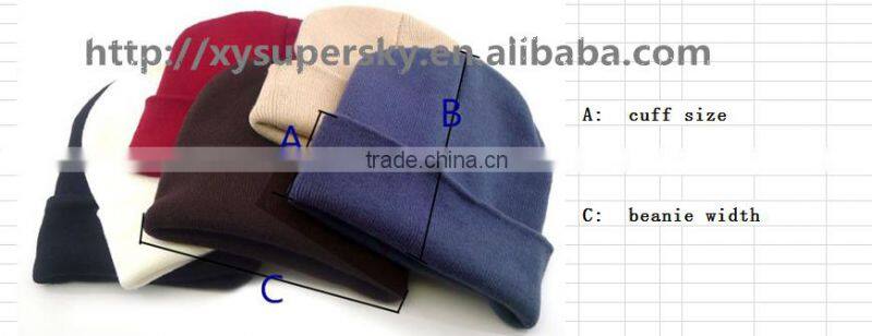 cheap knitted acrylic plain cuff beanie