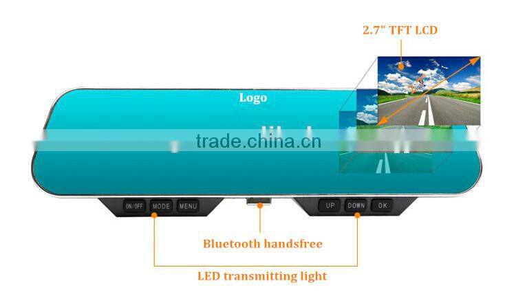 4.3 Inch LCD 1080P Full HD 5.0M Pixel 140 Degree Wide Angle Bluetooth Anti-glare Camera Car Rear View Mirror