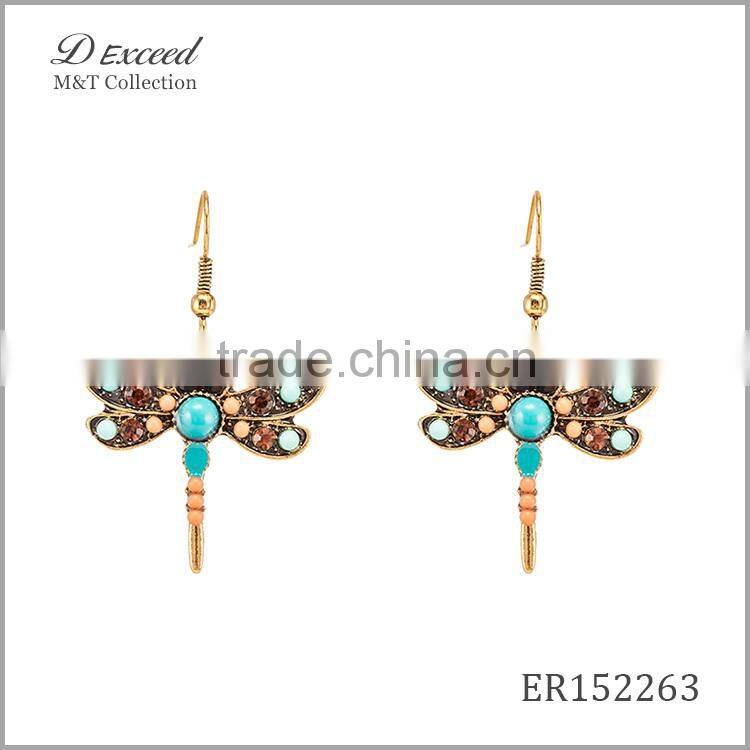Yiwu Wholesale Jewelry Factory Fashion Ethnic Bohemian Beaded Animal Drop Earrings Dragonfly Dangle Earrings
