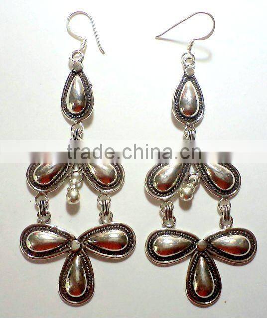 Oxidised Kite Shape Tribal 925 Solid Silver Earrings, Designer Sterling Silver Earrings, 925 Solid Sterling Silver Earrings