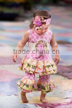 Yiwu koya christmas Stripes Outfit Kids Winter Boutique Giggle Moon Remake outfit with pant Ruffle adorable Baby Girl Outfit