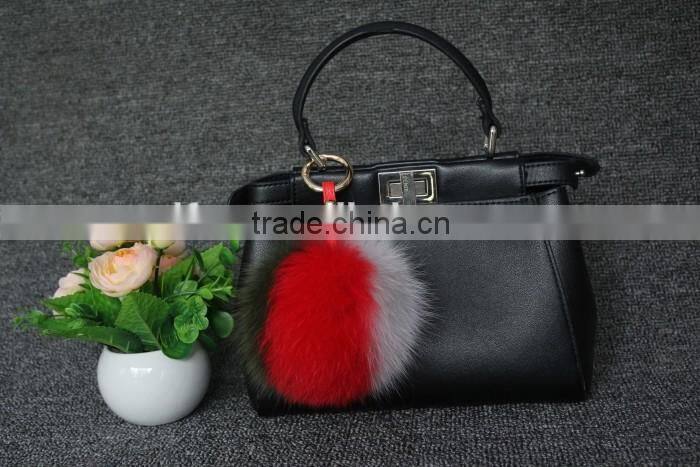13cm genuine whole fox fur ball for bag/car keychain handmade fox fur ball poms key ring wholesale