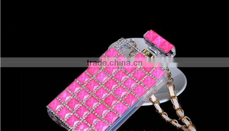 With PU chain Perfume Bottle Eiffel diamond case cover for iphone 5"