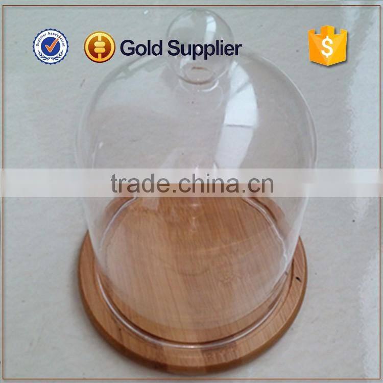 2016 high quality clear glass bell jar with wooden base