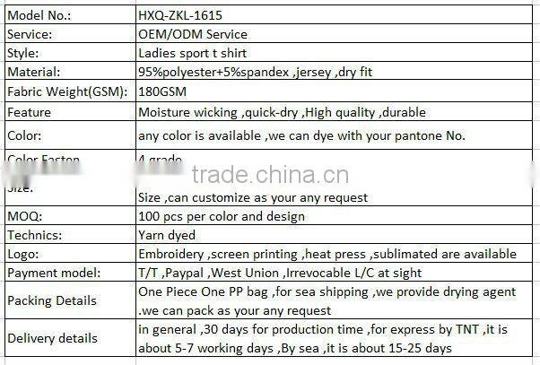 Hot Sales Dri Fit Ladies Sports Round Neck t-shirt Red Color