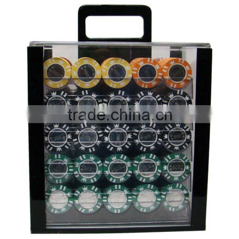Coin Inlay Casino Poker Chip Set with Acrylic Case - 1000 Piece