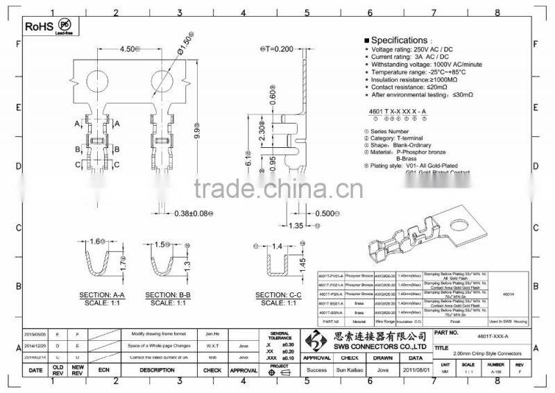 2.0mm Pitch Wire to board electronic connectors DUPON replacement