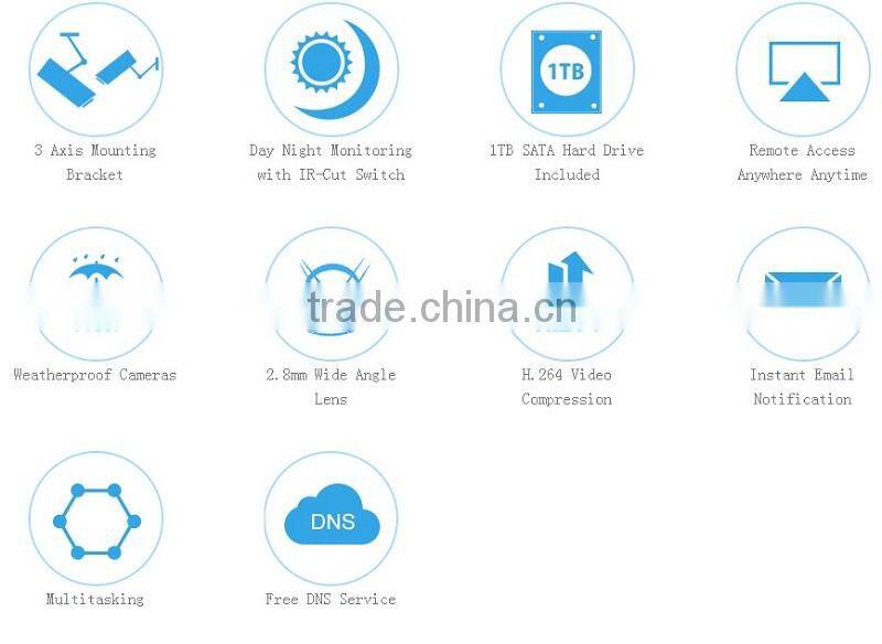 HD 720P Mega-Pixel NVR wireless IP Cameras Kit-ZP-KE1H04-S-1TB