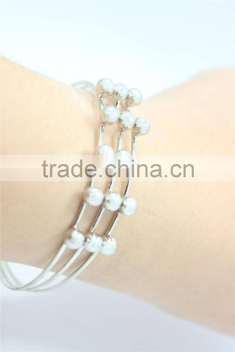 Silver Bracelet Designs Adjustable Cuff Jewelry Three Layered Silver Ball Handmade Bracelet For Women For 2016New Intrend style