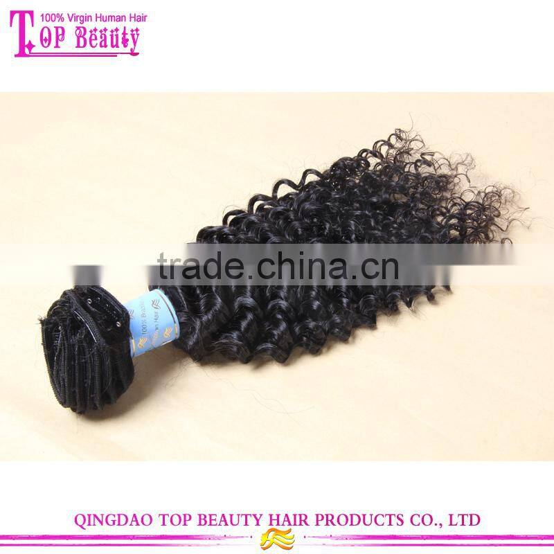 Wholesale unprocessed high quality 100% virgin indian deep curly hair clip in extensions