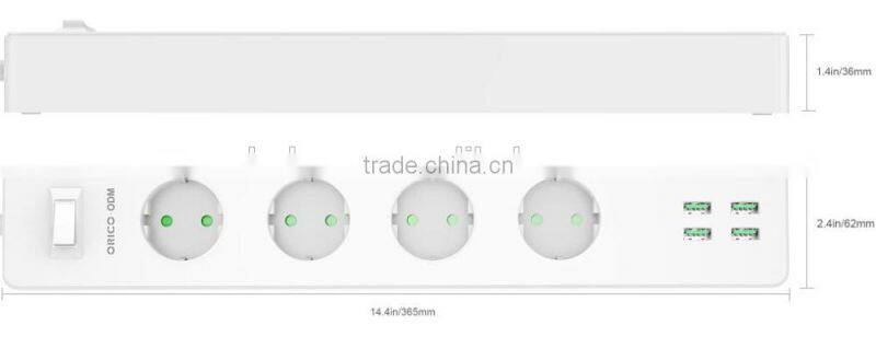 2015 HOT SALE ORICO OEM ODPC-4A4U surge protector with 4 port smart USB charger Power strip Eu Plug