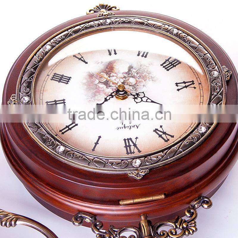 Modern Design Home Decor Brown Wooden Art Double Sided Wall Clocks For Gifts