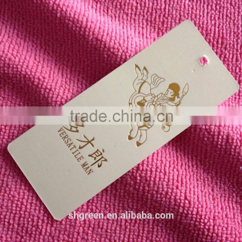 Hot stamping silver white paper hangtag with plastic string tag