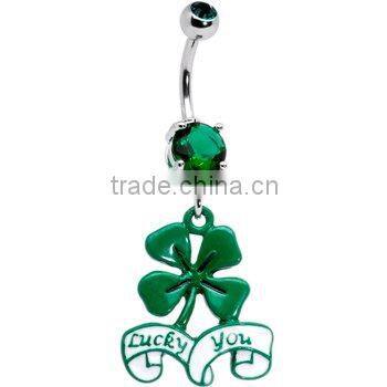 Emerald Green Gem Lucky Belly Ring body jewelry