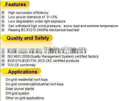 180-200Watt High Efficiency Black Pv Mono Solar Panel