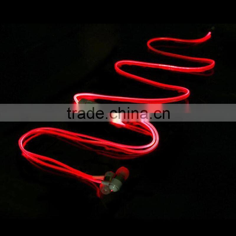 Metal Head Cheap Colorful Earphones Headset, LED headphone Flash Night Light Earphone With Clip Mic For Smartphone