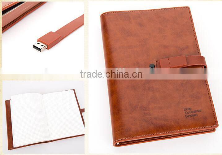 Factory sale pu leather notebook with usb flash drive