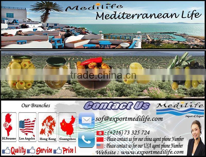 Stuffed Green Olives with Lemon. Top Quality 100% Tunisian Olives.Stuffed Olives with Lemon, Table Olives. 370 ml Glass Jar