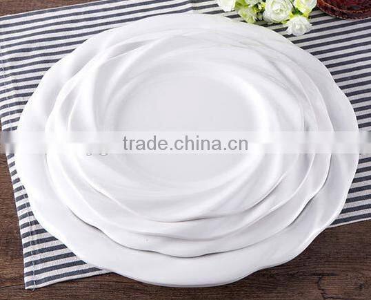 blank Round melamine plate white dinner plate flat plate for hotel