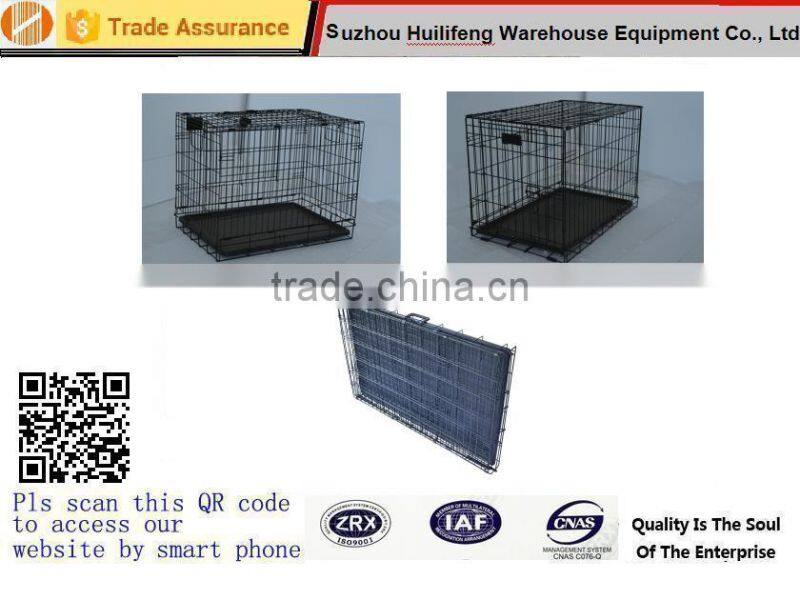 Black Wire Folding Suitcase Pet Dog Cat Crate Cage Collapsible Kennel w/ Tray