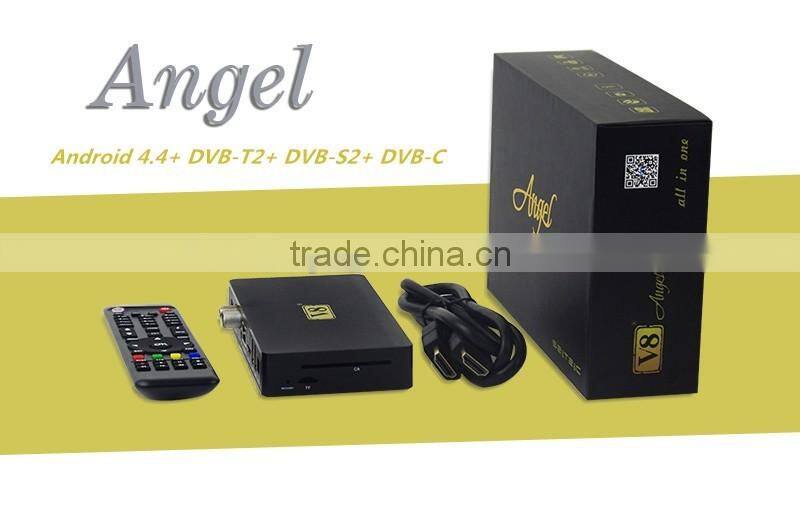 2016 New Powerful Andriod Combo DVB-S2+T2+Cable V8 Angel Satellite Receiver Built In Bluetooth and WiFi Support IPTV & VOD STB