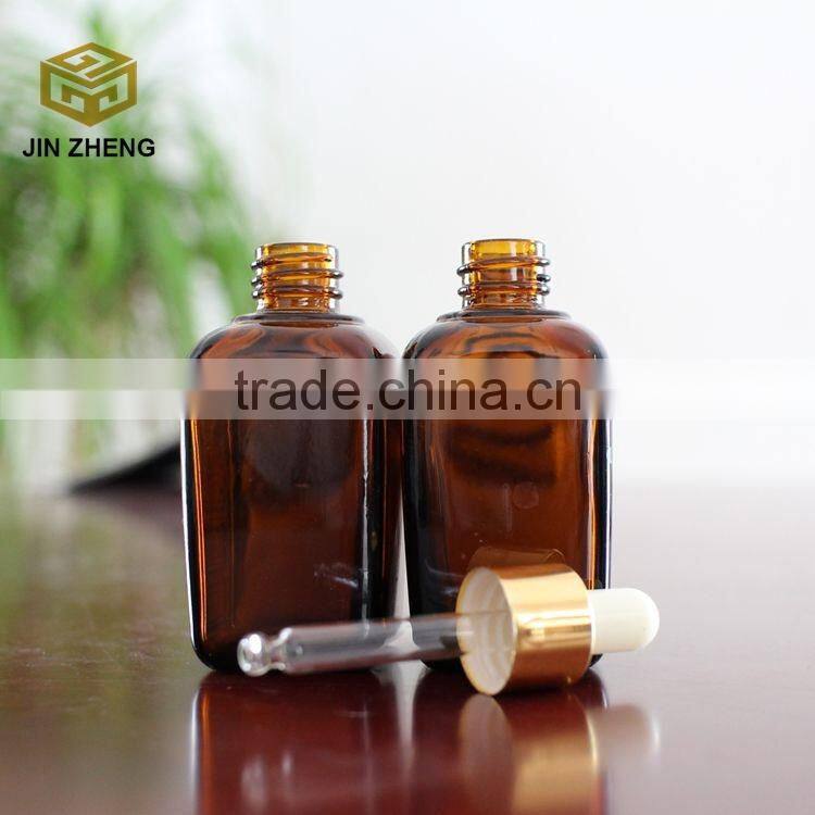 30ml 40ml 50ml amber square essential oil glass bottle with pump dropper