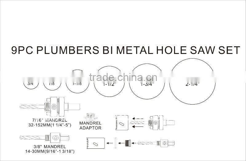 9pc Bi-Metal Hole Saw Set