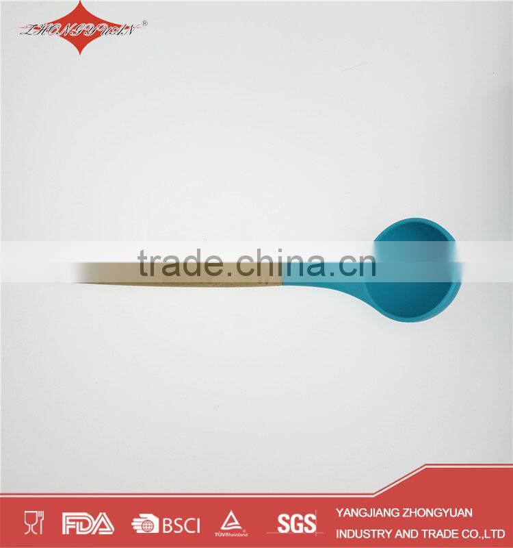 Best selling silicone kitchen utensil soup ladle with wooden handle