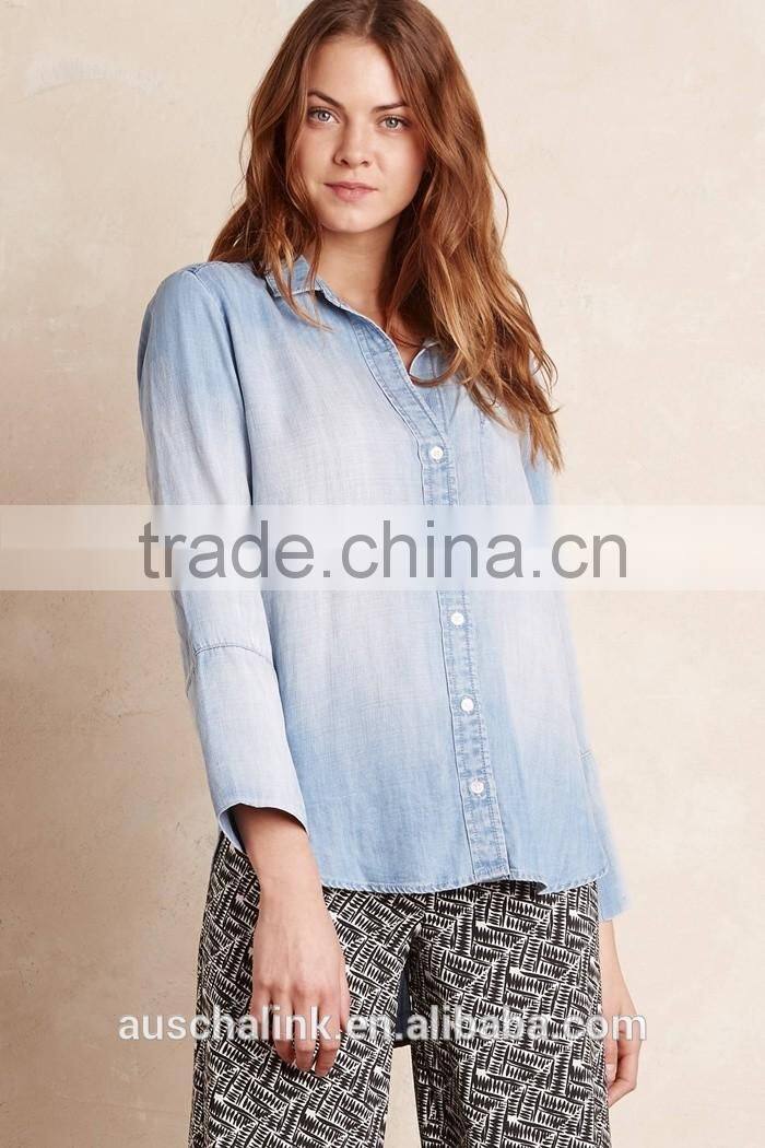 hot sale women light blue denim chambray shirt lowest price