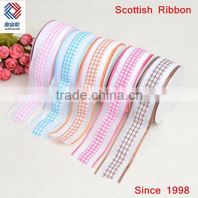 Polyester decorative plaid scottish tartan ribbon