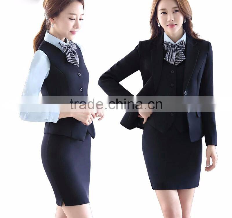 Custom fashion women unifiorm suit 3 pieces for hotel/ office/ long sleeve uniform