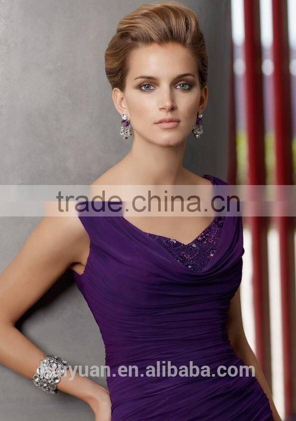 2 pieces purple deep v neck beaded knee length mother of the bride short dress