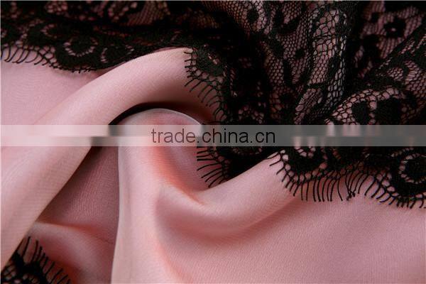 2015 latest half sleeve Lace patch silk light simple chiffon maxi dress