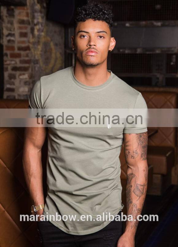 96% Cotton 4% Elastane Mens Longline Curved Hem T Shirt Gym Fitted Long Drop T Shirt Wholesale Streetwear