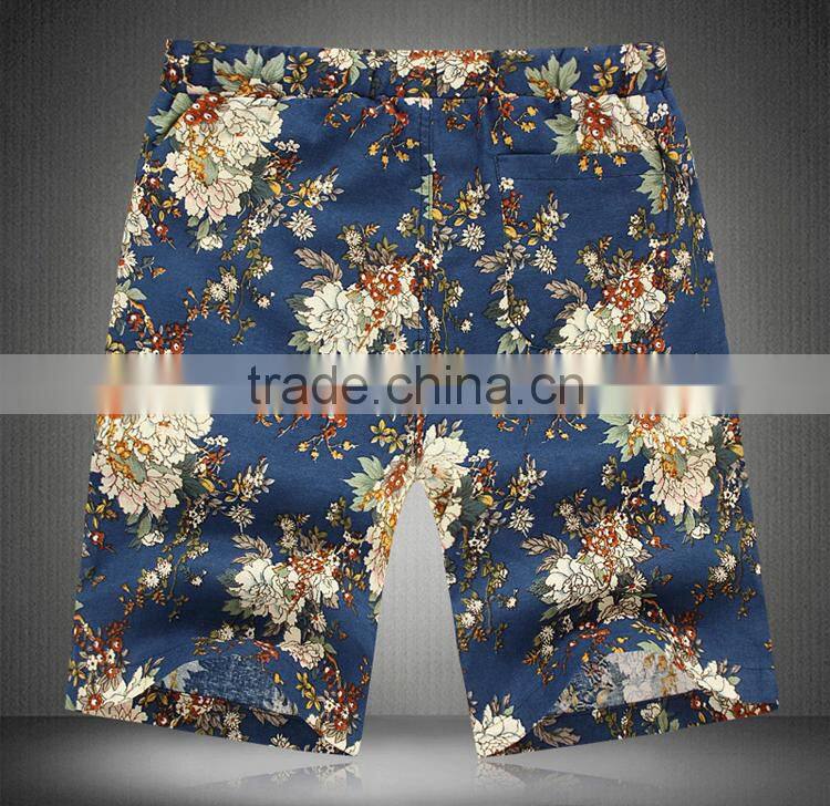 2016 lattest design custom linen/cotton mens printing beach shorts