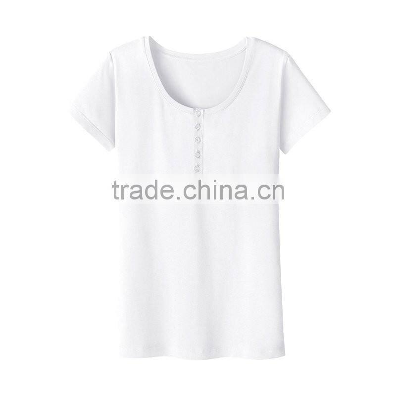 Plain no brand short sleeve cotton t-shirt with fastener for girls