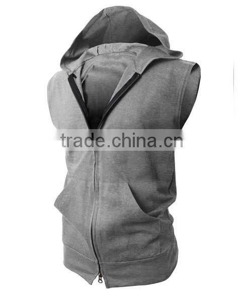 OEM new design cotton plain wholesale sleeveless hoodie mens dress vest with zip
