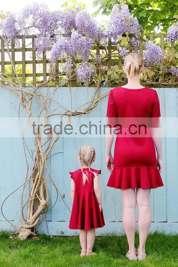Mother Daughter Matching Dress Set Red Women Party Dress Latest Frock Design