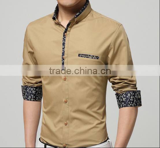 100% Mercerized cotton mens shirts with printed patchwork design wash and wear dress shirts long sleeve dress shirt