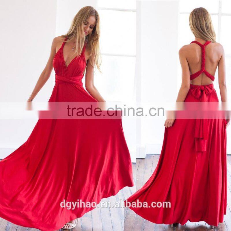 Yihao 2016 Special Offer Natural V-neck Vestidos De Fiesta Women Long Sexy Strapped Lady Party Maxi Summer dress