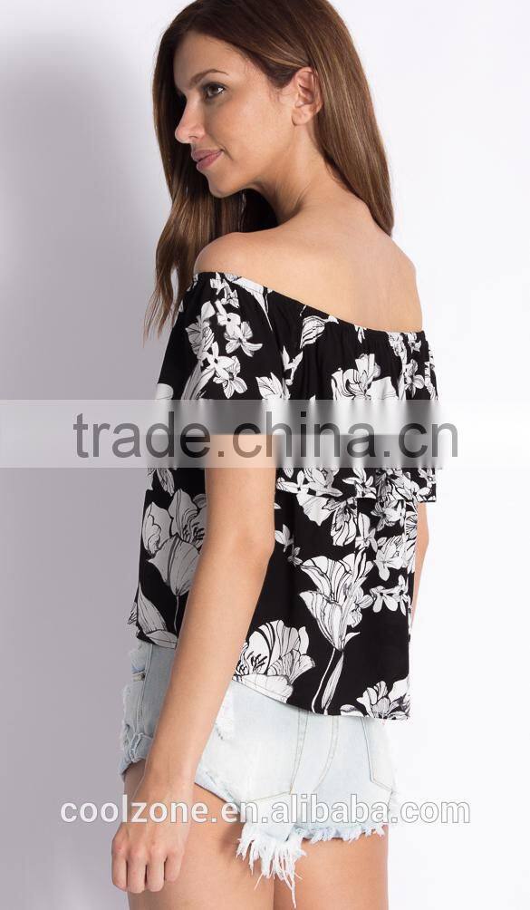 2015 Off the shoulder floral print women tank top,wholesale women sweet sheer tank tops