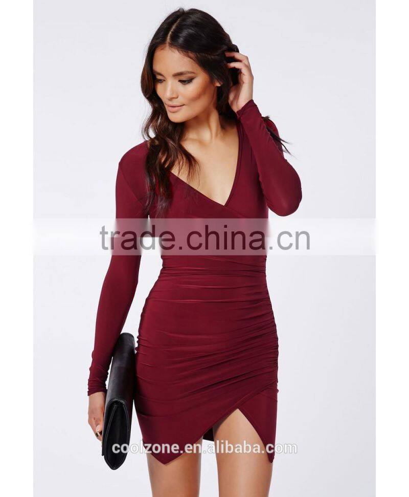 Hot bodycon fit cross over neck wrap dress with hem