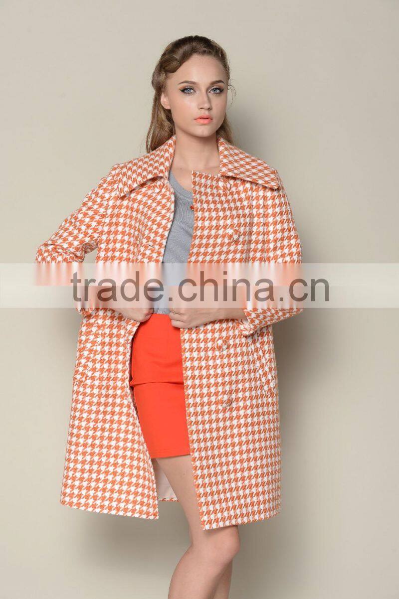 classic fashionable grid designed long style women coats winter 2016