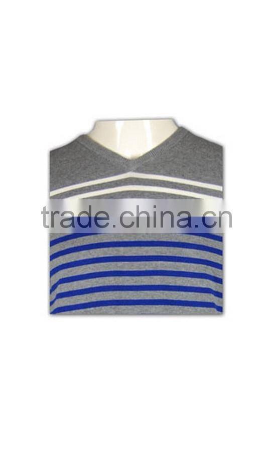 ISO9001/BSCI Manufature blue v-neck striped design wool sweater